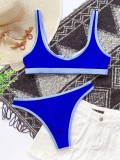 Simple Two Piece Blue Swimwear with Contrast Trims