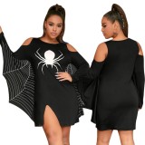 Halloween Spider Print Black Shirt Dress