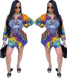 Africa Colorful Print Long Sleeve Blouse Dress
