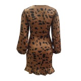 Sexy Cut Out V-Neck Strings Leopard Mermaid Dress