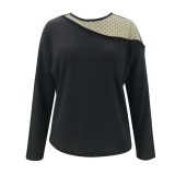 Autumn Mesh Patchwork Sexy Pullover Ribbed Top