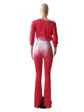 Autumn Matching Gradient Crop Top and Flare Pants Set