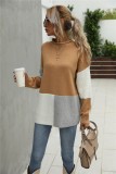 Autumn Contrast Color Pullover Round Neck Long Sweater