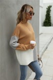 Autumn Contrast Color Pullover Round Neck Long Sweater