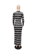 Autumn Stripes Print Long Curvy Dress with Full Sleeves
