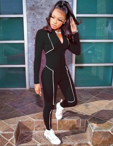 Autumn Fitness Zip Up Long Sleeve Sporty Jumpsuit