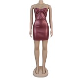 Sexy Push Up Strapless Leather Party Dress