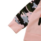 Kids Girl Autumn Print Pink Hoodie Top and Pants Set