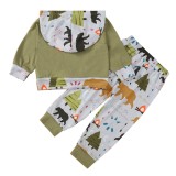 Kids Boy Autumn Animal Print Hoodie Top and Pants Set
