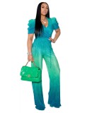 Occassional Gradient Puff Sleeves V-Neck Jumpsuit