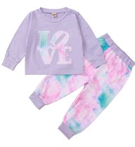 Kinder Mädchen Herbstdruck lila Shirt und Tie Dye Pants Set