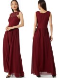 Red Lace Upper Sleeveless A-line Evening Dress