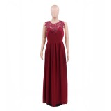 Red Lace Upper Sleeveless A-line Evening Dress