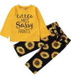 Kids Girl Autumn Matching Print Shirt and Floral Pants Set