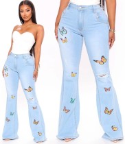 Jeans acampanados de mariposa de cintura alta de talla grande