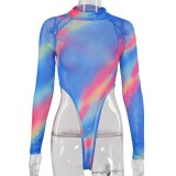 Party Sexy Colorful See Through Long Sleeve Bodysuit