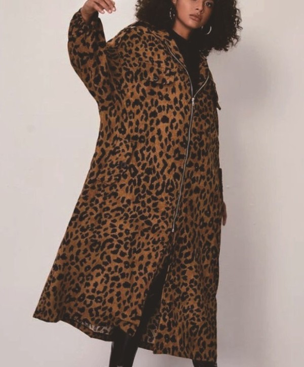 Autumn Leopard Print Zip Up Long Hoodie Jacket