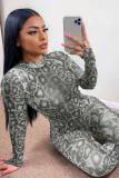 Party Sexy Snake Skin Long Sleeve Bodycon Jumpsuit