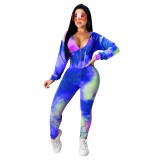Autumn Tie Dye Matching Sexy Crop Top and Pants Set