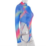 Party Sexy Colorful See Through Long Sleeve Bodysuit