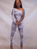 Autumn Matching Tie Dye Sexy One Shoulder Crop Top and Pants Set