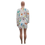 Autumn Casual Print White Long Sleeve Rompers