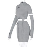 Autumn Grey Two Piece Matching Sexy Mini Skirt Set