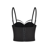 Black Leather Sexy Push Up Strap Crop Top