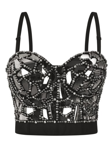 Party Sexy Rhinestone Push Up Strap Crop Top