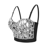 Party Sexy Rhinestone Push Up Strap Crop Top