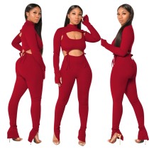 Autumn Solid Plain 2pc Strings Bodycon Overall Jump