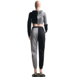 Autumn Two Piece Matching Contrast Crop Top and Pants Set