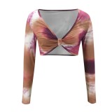 Autumn Sexy Tie Dye Crop Top and Mini Skirt Set