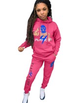 Print Long Sleeve Pocketed Hoody Jogger Suit