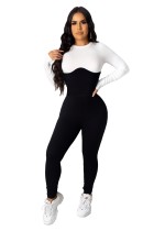 Autumn Contrast Long Sleeve Ribbed Bodycon Jumpsuit