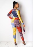 Autumn Africa Print Colorful Long Sleeve Bodycon Jumpsuit