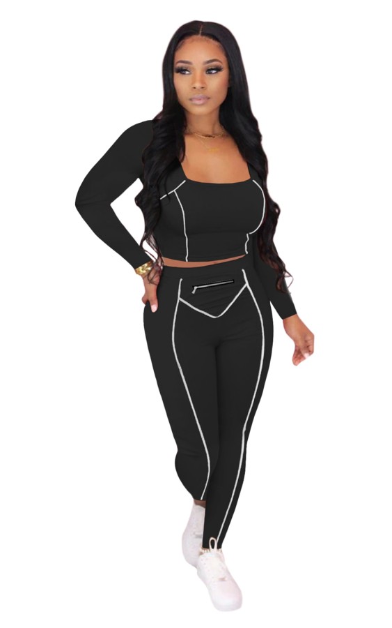 Autumn Sports Fitness Crop Top and Pants Set
