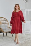 Plus Size Autumn Solid Color V-Neck Long Casual Dress