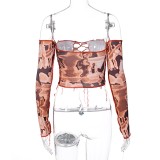 Autumn Party Sexy Long Sleeve Lace Up Strapless Crop Top