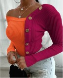 Autumn Knitted Irregular Neckline Based Shirt