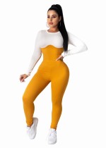 Autumn Contrast Long Sleeve Ribbed Bodycon Jumpsuit