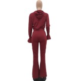 Autumn Solid Color Crop Top and Pants Hoodie Sweatsuit