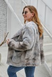 Plus Size Winter Tie Dye Polar Fleece Coat with Pockets