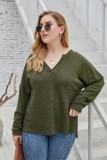Plus Size Autumn Solid Color V-Neck Regular Shirt