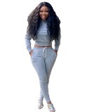 Autumn Casual Matching Solid Color Crop Top and Track Pants Set