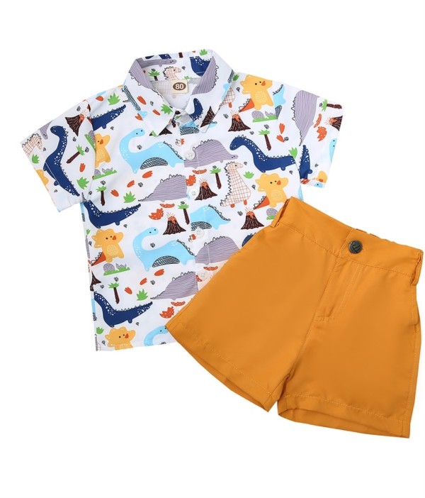 Kids Boy Summer Animal Print Shirt and Plain Shorts Set