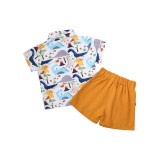 Kids Boy Summer Animal Print Shirt and Plain Shorts Set