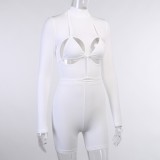 Autumn White Sexy Cut Out Long Sleeve Bodycon Rompers