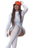 Autumn White Sexy Galter Mini Club Dress with Stockings