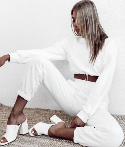 Autumn Casual White Crop Top and Track Pants Set